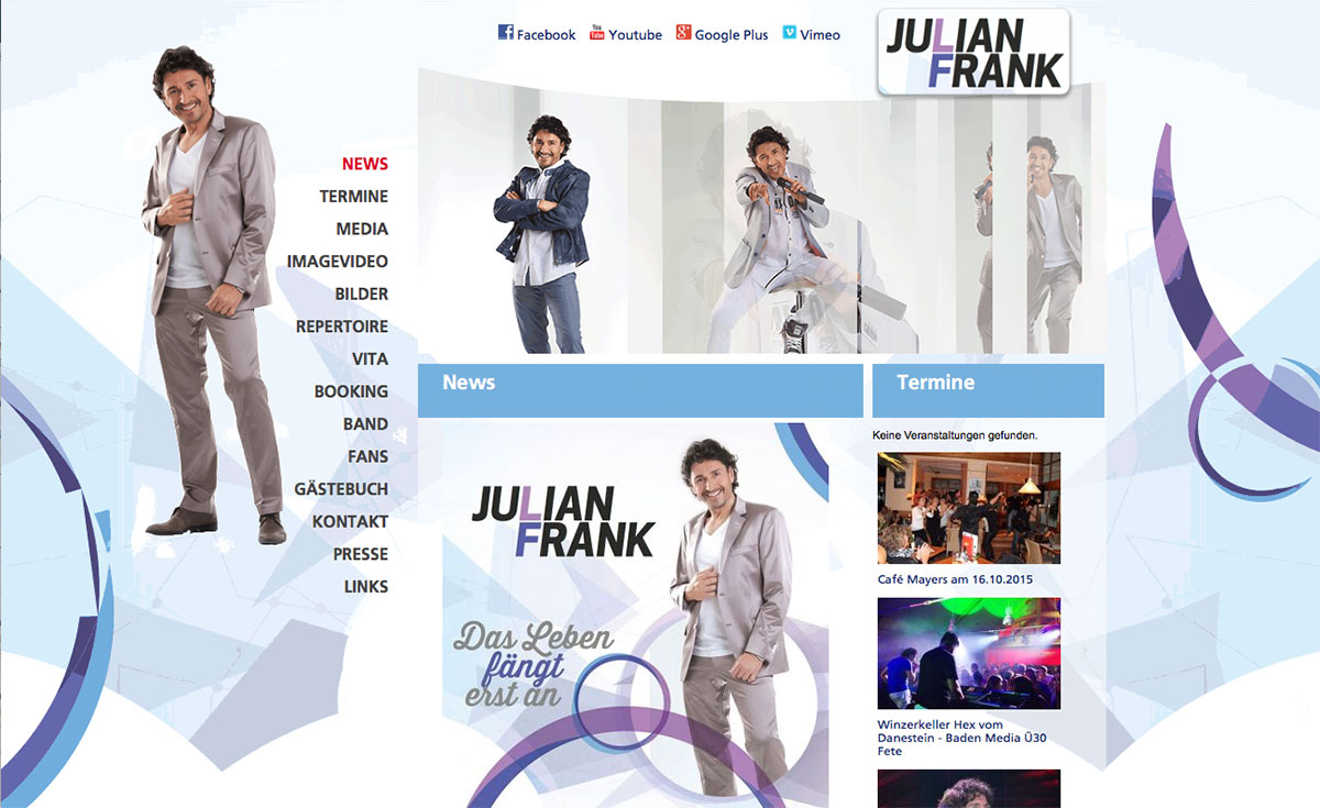 Web-Auftritt von Sänger Julian Frank